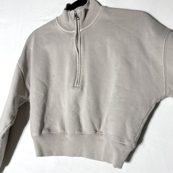 Aritiza Wilfred Free Beige Cotton Blend Cropped Half Zip Mock Neck Sweatshirt XS - Picture 12 of 15